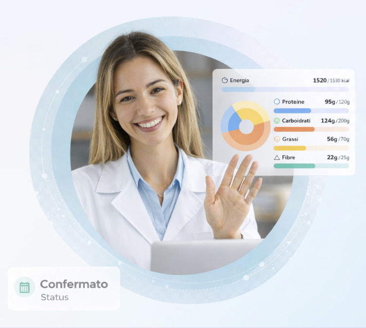 Nutrizionista professionista con dashboard nutrizionale